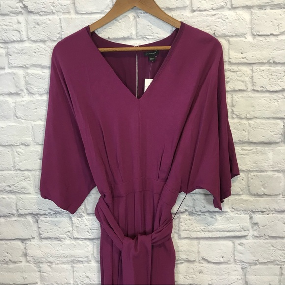 Ann Taylor Purple Wide Leg Jumpsuit Romper Womens Size 14 V Neck Belted - Picture 3 of 5